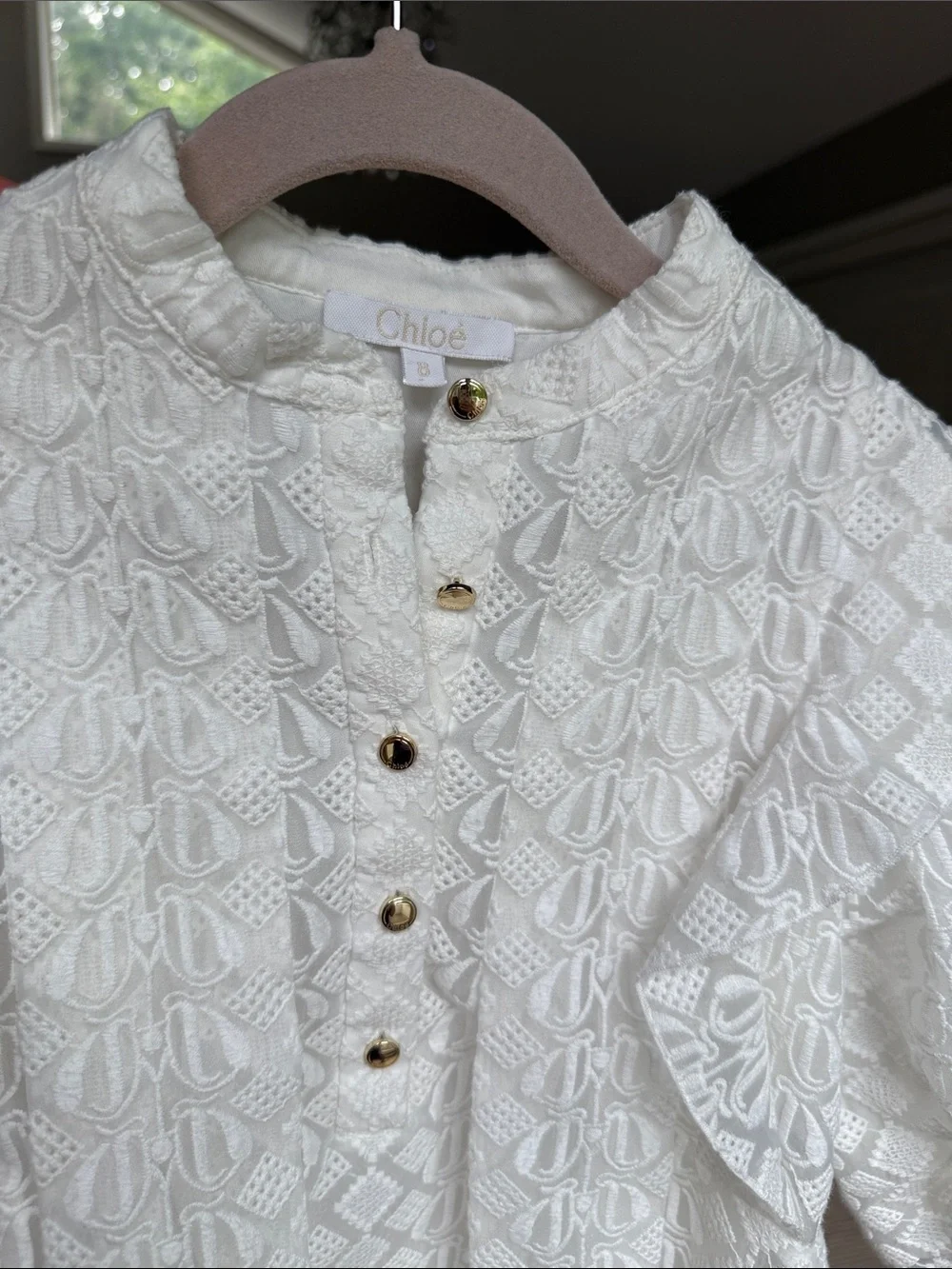 Chloe Cream Lace Girls' Formal Dress with Gold Buttons